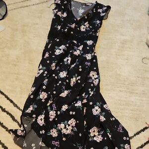 SHEIN Black Floral High Low Dress